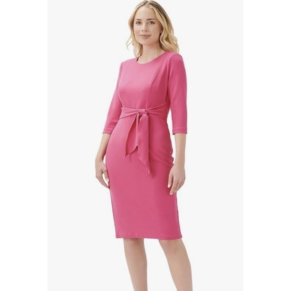 Adrianna Papell Women's Knit Crepe Tie Waist Sheath Dress Pink Size 8 NEW
